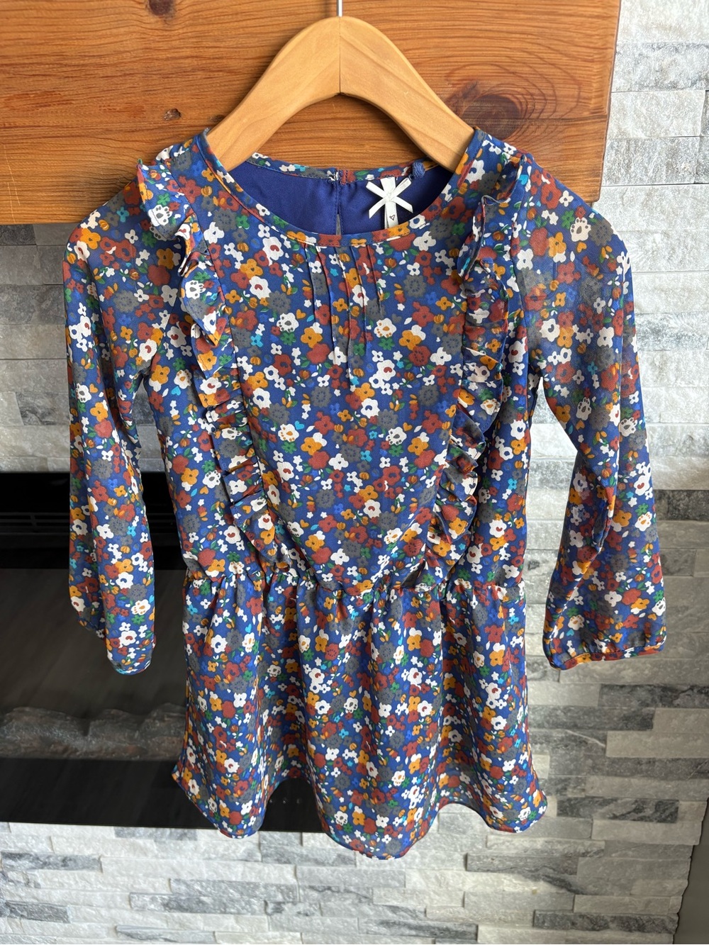Girls' Next Floral Ruffle Dress - Blue/Burgundy Multi size 6